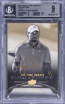 2012 Upper Deck All-Time Greats Signatures Gold #GATW1 Tiger Woods Signed Card (#1/1) - BGS MINT 9/BGS 10